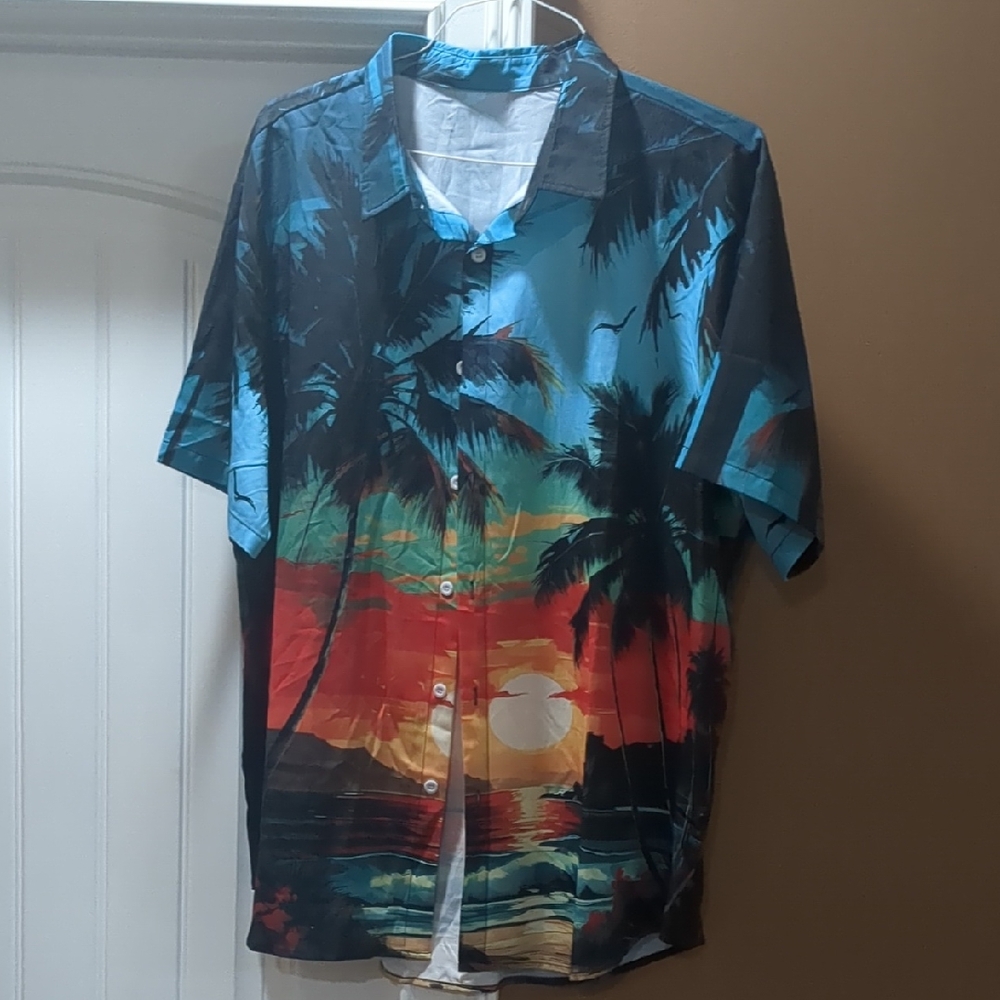 ManfINITY Vibrant Beach Scene Men's Shirt Size Xxl